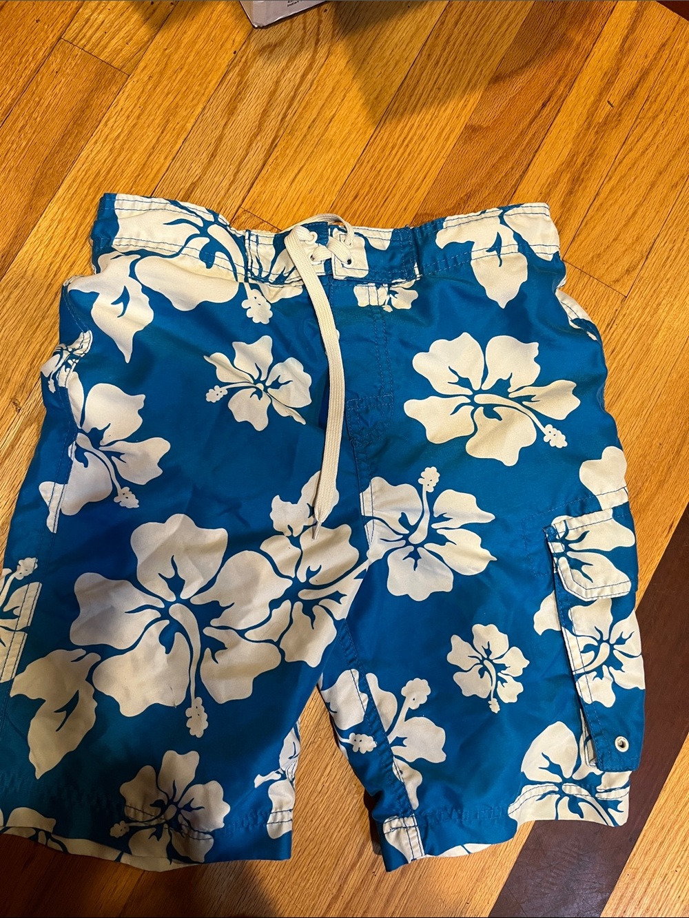 Blue Hawaiian Floral Swim Trunks